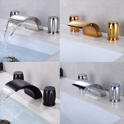 Waterfall Roman Tub Faucet, Double-Handle Deck-Mount Faucet, Chrome / Matte Black / Brushed Gold / Stainless Steel