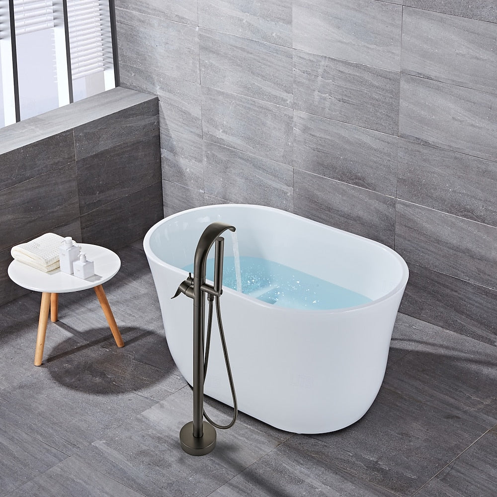 Gunmetal Freestanding Tub Filler Faucet, 360-Degree Swivel Brass Faucet with Handheld Shower