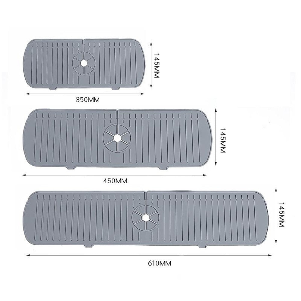 Silicone Faucet Splash Guard Mat, Draining Countertop Protector Pad, White / Gray