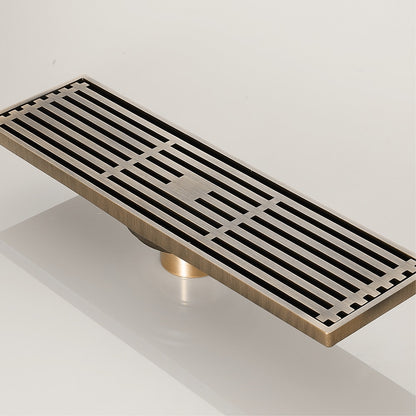 Brushed Bronze Brass Linear Shower Drain, Deodorizing Rectangular Floor Drain with Hair Strainer