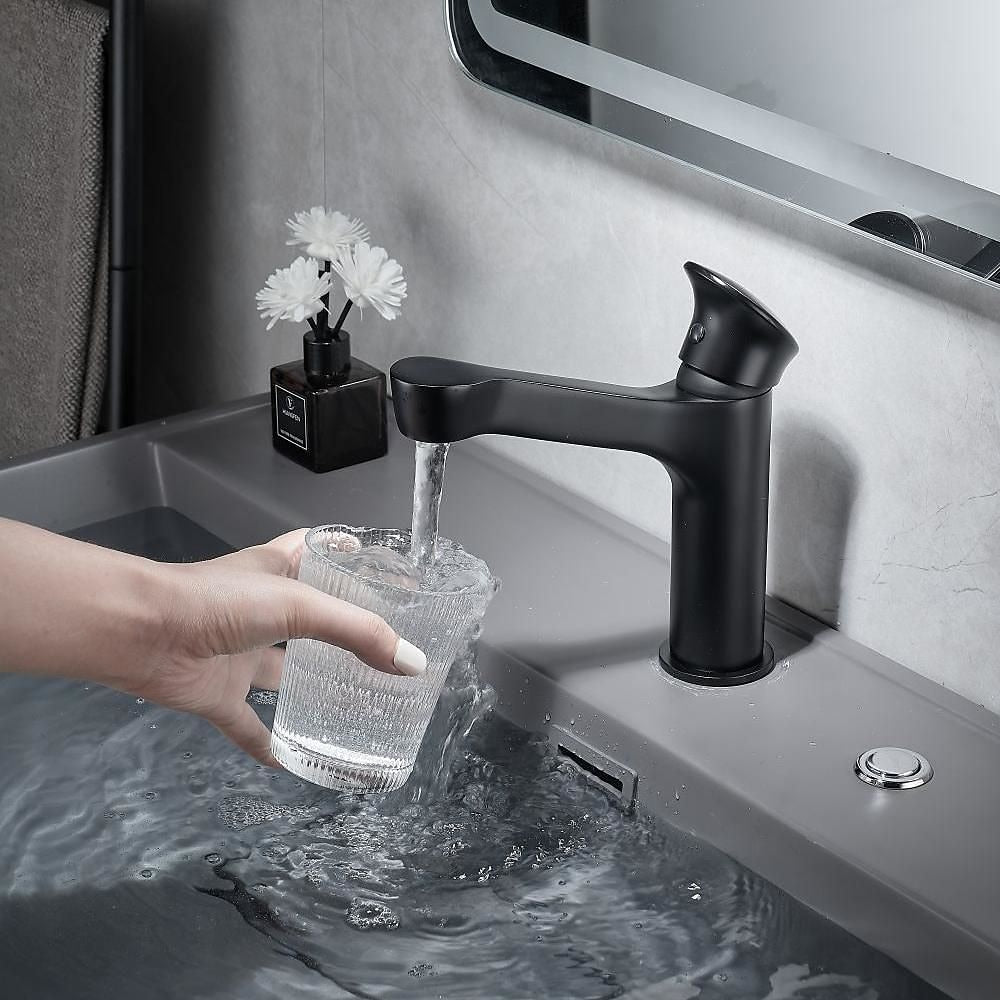 Modern Waterfall Bathroom Faucet, Single-Hole Brass Single-Handle Faucet, Matte Black / Matte White / Gunmetal / Chrome / Brushed Gold