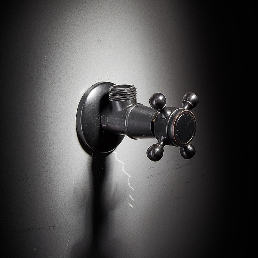 Retro Carved Brass Angle Valve, Wall-Mount Water Shut-Off Valve, Antique Brass / Matte Black / Polished Gold