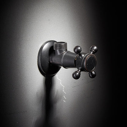 Retro Carved Brass Angle Valve, Wall-Mount Water Shut-Off Valve, Antique Brass / Matte Black / Polished Gold