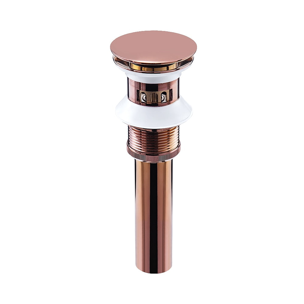 Rose Gold Brass Pop-Up Sink Drain with Overflow, Vessel Vanity Sink Drainer
