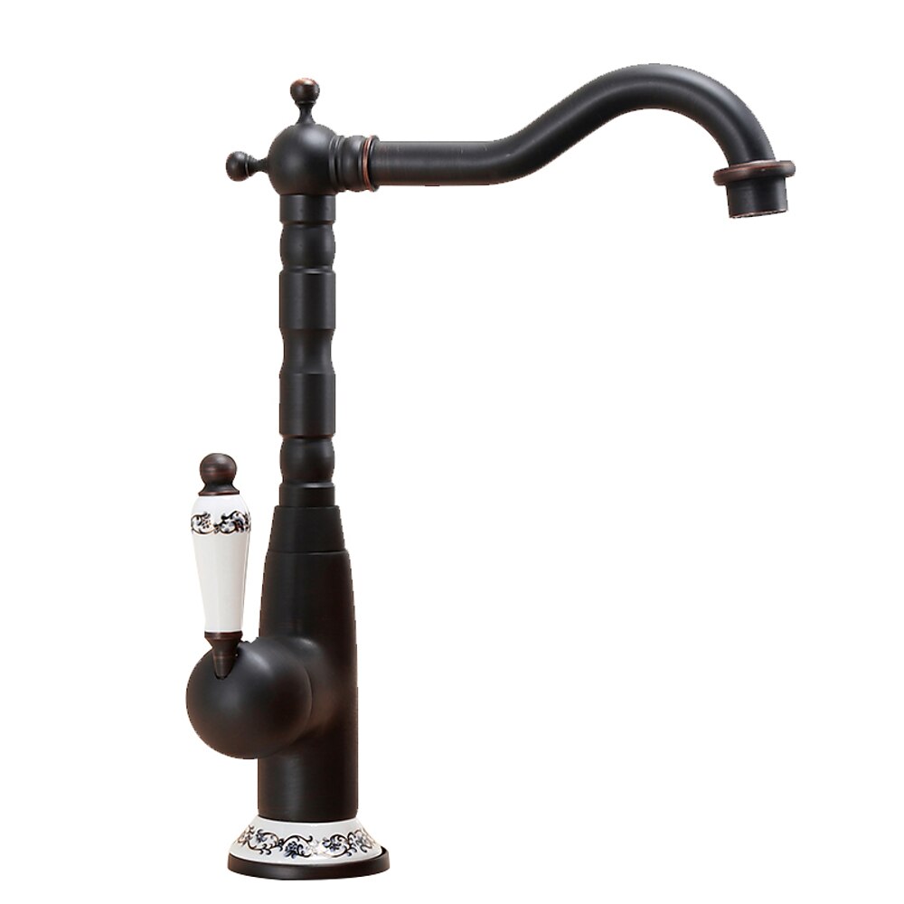 Antique Single-Hole Vessel Sink Faucet, High-Arc Faucet with Ceramic Lever Handle