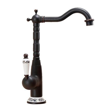Antique Single-Hole Vessel Sink Faucet, High-Arc Faucet with Ceramic Lever Handle