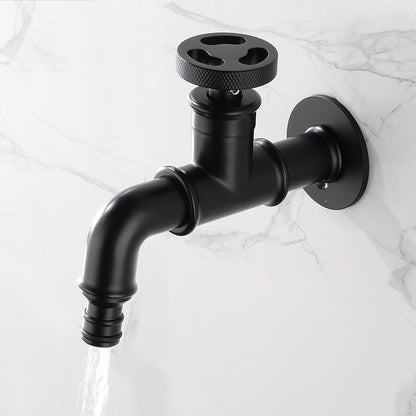 Industrial Single-Cold Wall-Mount Faucet, Single-Handle Brass Utility Faucet with Wheel Handle, Matte Black / Polished Gold