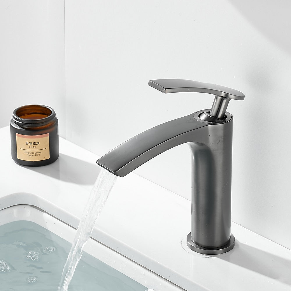 Waterfall Modern Bathroom Vessel Sink Faucet, Single-Handle Single-Hole Brass Basin Faucet