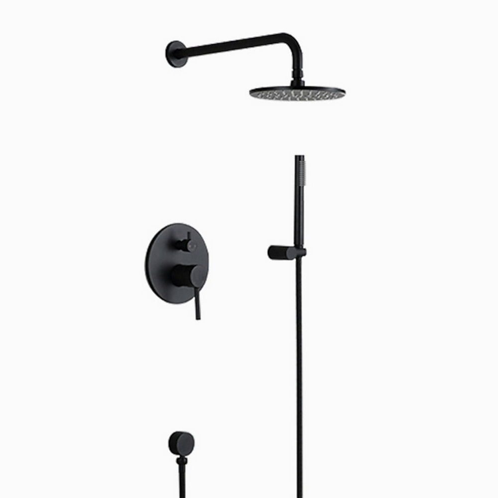 Matte Black Contemporary Rainfall Shower System, Wall-Mount Single-Handle Shower Faucet with Handheld Shower
