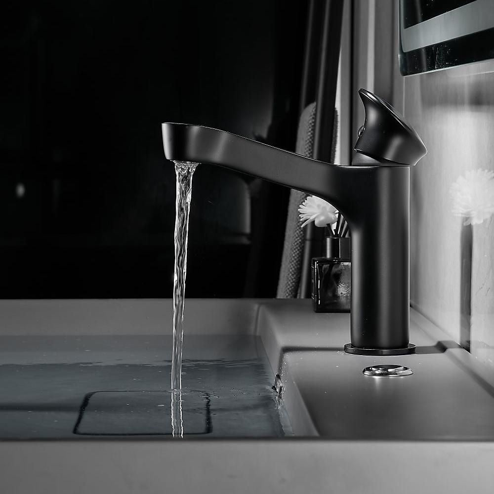 Modern Waterfall Bathroom Faucet, Single-Hole Brass Single-Handle Faucet, Matte Black / Matte White / Gunmetal / Chrome / Brushed Gold