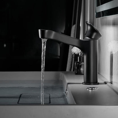 Modern Waterfall Bathroom Faucet, Single-Hole Brass Single-Handle Faucet, Matte Black / Matte White / Gunmetal / Chrome / Brushed Gold