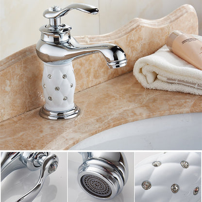 Vintage Rhinestone Ceramic Bathroom Faucet, Single-Hole Single-Handle Brass Faucet, Chrome / Polished Gold