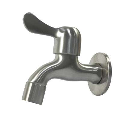 Lagomel wall-mounted single-handle washing machine faucet in stainless steel, set in a Contemporary bathroom