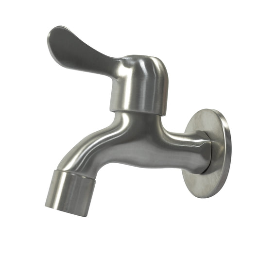 Lagomel wall-mounted single-handle washing machine faucet in stainless steel, set in a Contemporary bathroom