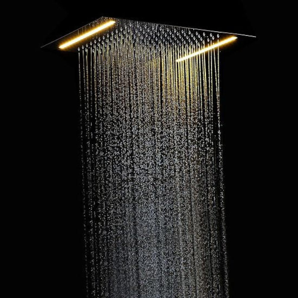 LED Matte Black Ceiling-Mounted Shower Head, Stainless Steel Rainfall Shower Head