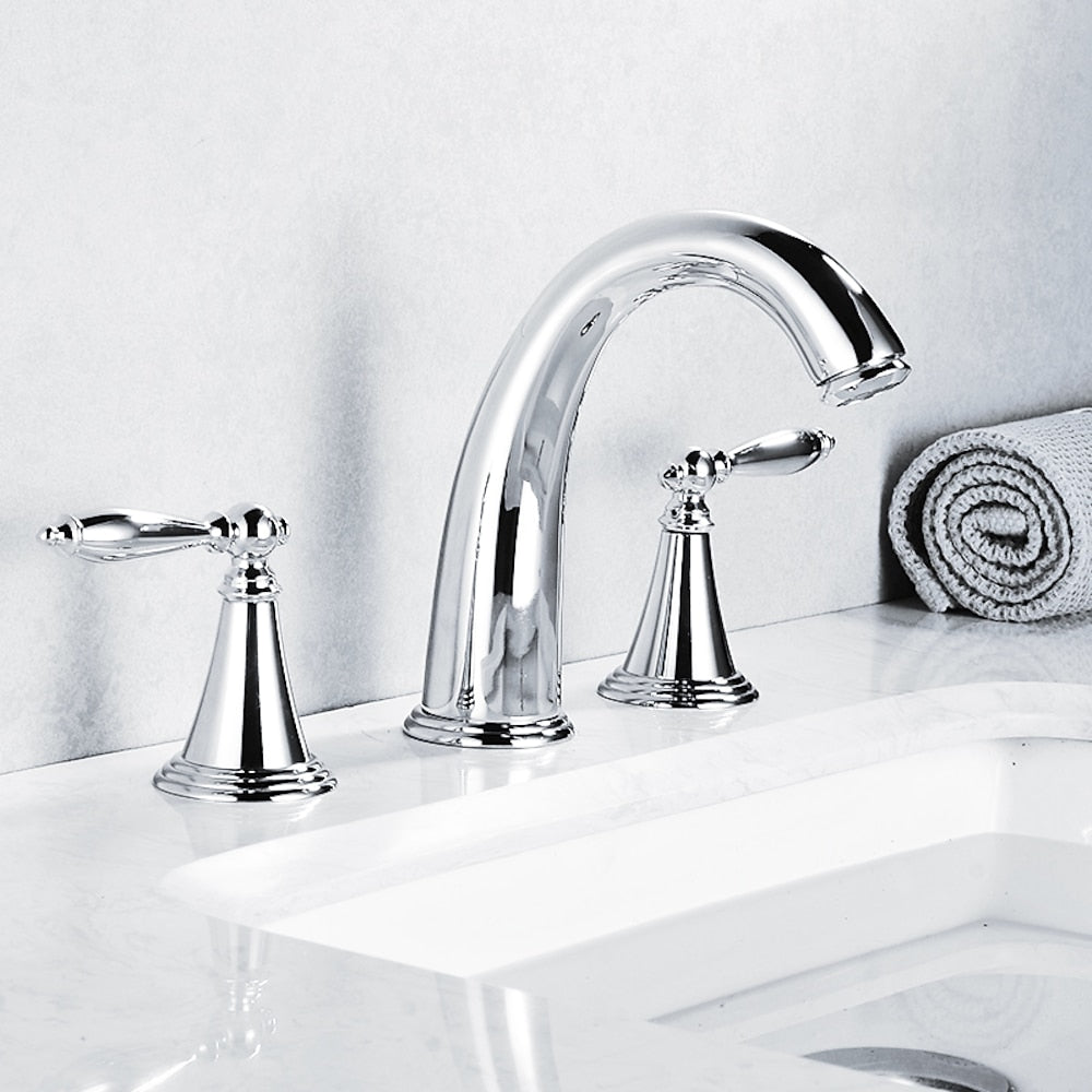 Modern High Arc Bathroom Sink Faucet, Widespread Dual-Handle Faucet, Matte Black / Matte White / Gunmetal / Chrome