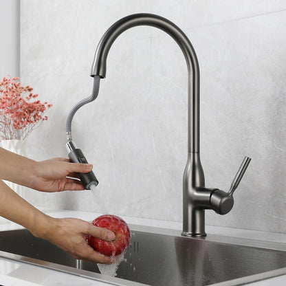 Pull-Down High Arc Kitchen Faucet, Single-Handle Brass Faucet, Matte Black / Brushed Nickel / Gunmetal / Chrome