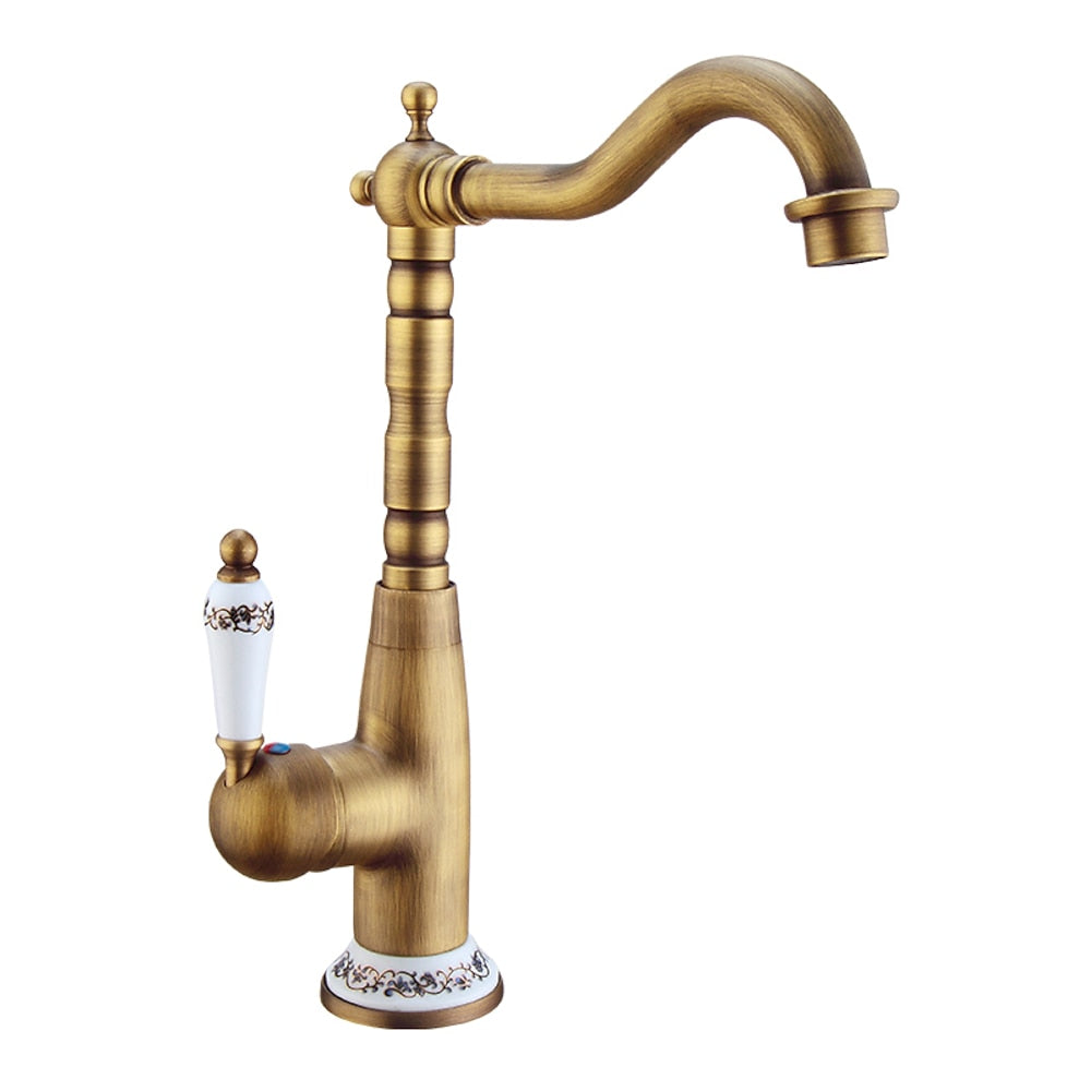 Antique Single-Hole Vessel Sink Faucet, High-Arc Faucet with Ceramic Lever Handle