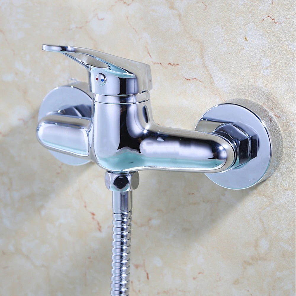 Wall-Mounted Modern Chrome Shower Faucet, Single-Handle Brass Mixer Faucet with S-Connectors