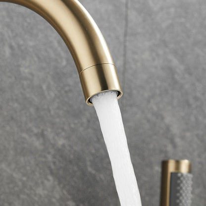 Contemporary 3-Handle Roman Tub Faucet, 5-Hole Brass Tub Filler with Handheld Shower