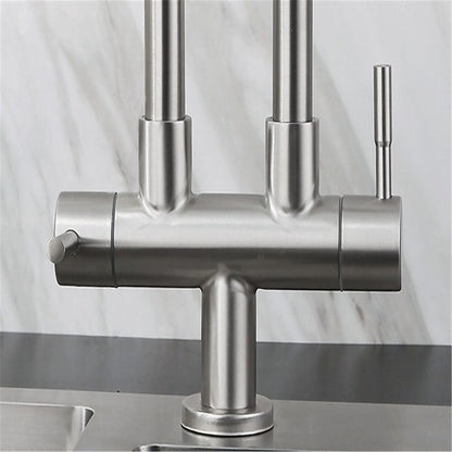 Stainless Steel Dual Spout Kitchen Faucet, Double-Handle Single-Hole Faucet