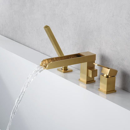 Waterfall Roman Tub Faucet, Single-Handle 3-Hole Tub Faucet with Handheld Shower, Brushed Gold / Matte Black / Chrome