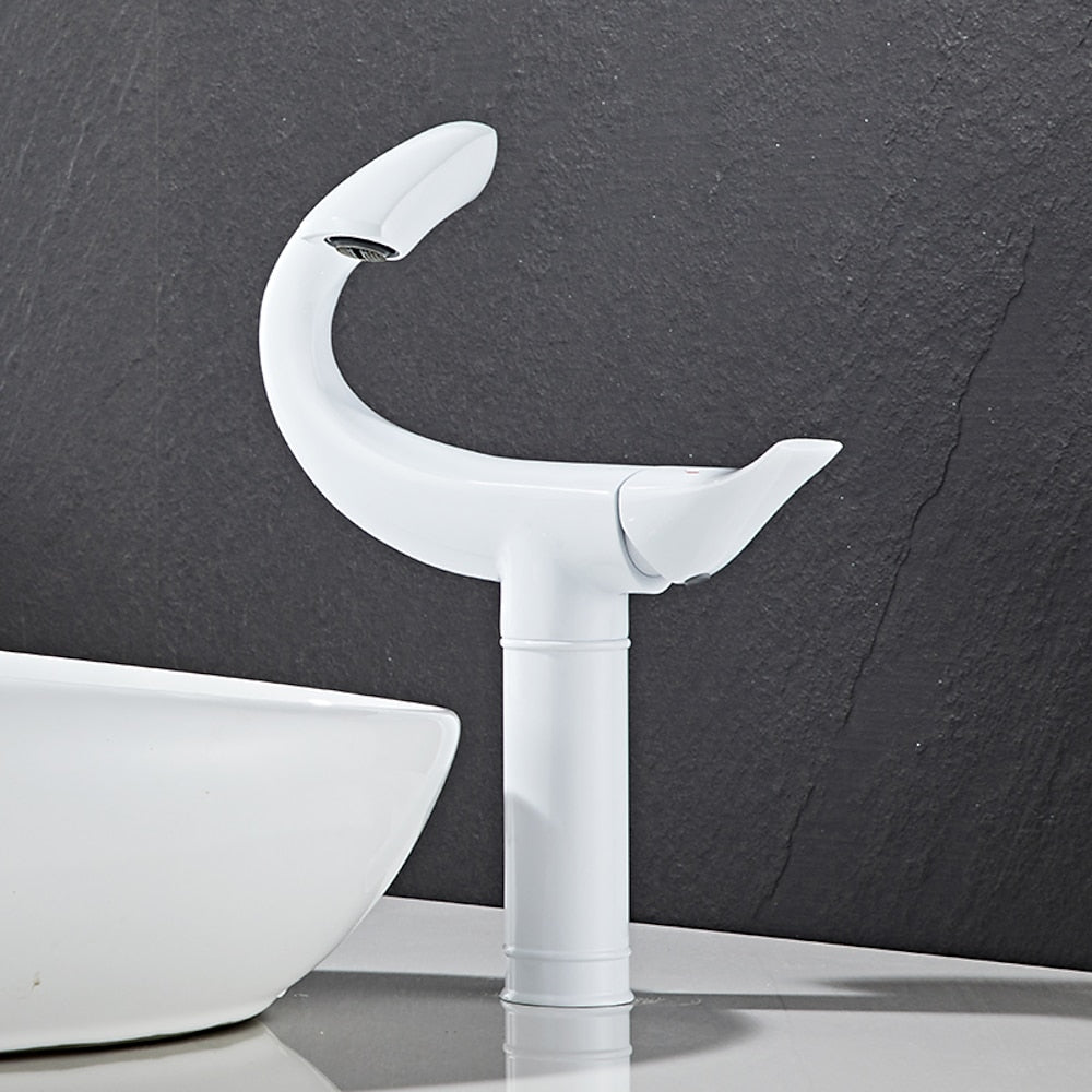 Curved High Arc Vessel Bathroom Faucet, Single-Handle Single-Hole Tall Brass Faucet