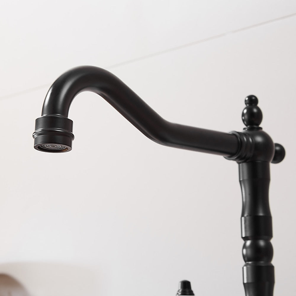 360-Degree Swivel High Arc Brass Faucet, Traditional Single-Hole Two-Handle Bathroom Faucet, Chrome / Matte Black / Antique Brass