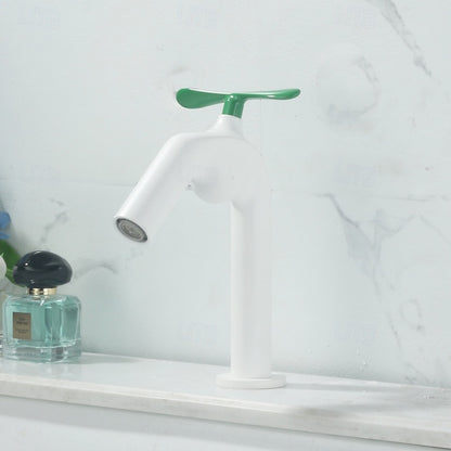 Modern Single-Hole Bathroom Faucet with Propeller Handle, Black / White / Burgundy / Orange Red