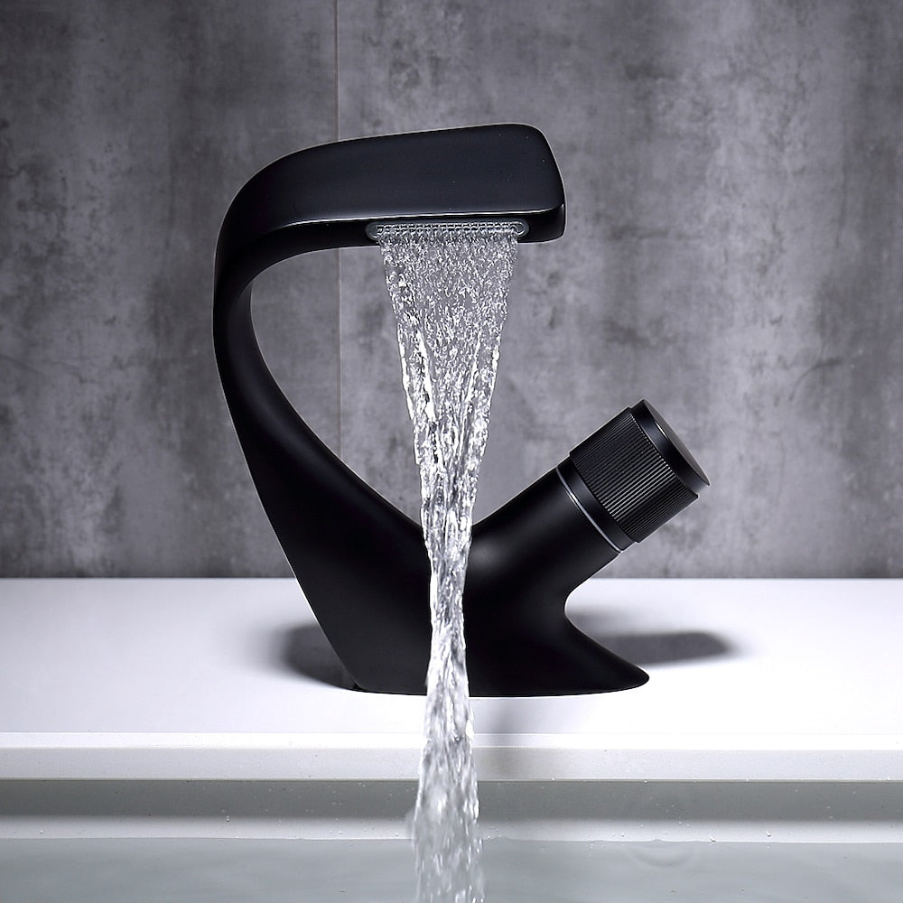 Modern Waterfall Bathroom Faucet, Single-Hole Brass Vessel Sink Faucet