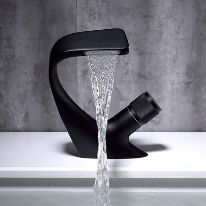 Modern Single-Hole Waterfall Bathroom Faucet, Single-Handle Brass Faucet