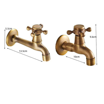 Vintage Wall-Mount Solid Brass Faucet, Single-Cold Cross Handle Faucet, Matte Black / Antique Brass
