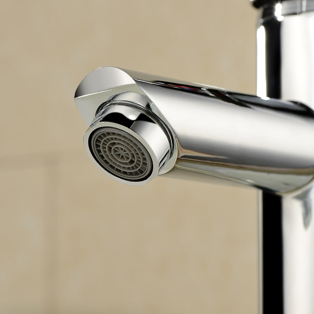 Chrome Modern Single-Hole Vessel Bathroom Faucet, Single-Handle Brass Faucet