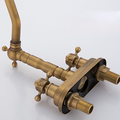 Antique Brass Swivel Spout Bathroom Faucet, Vintage Double-Handle Centerset Faucet