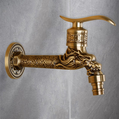 Dragon Head Antique Brass Faucet, Wall-Mounted Single-Handle Single-Cold Faucet