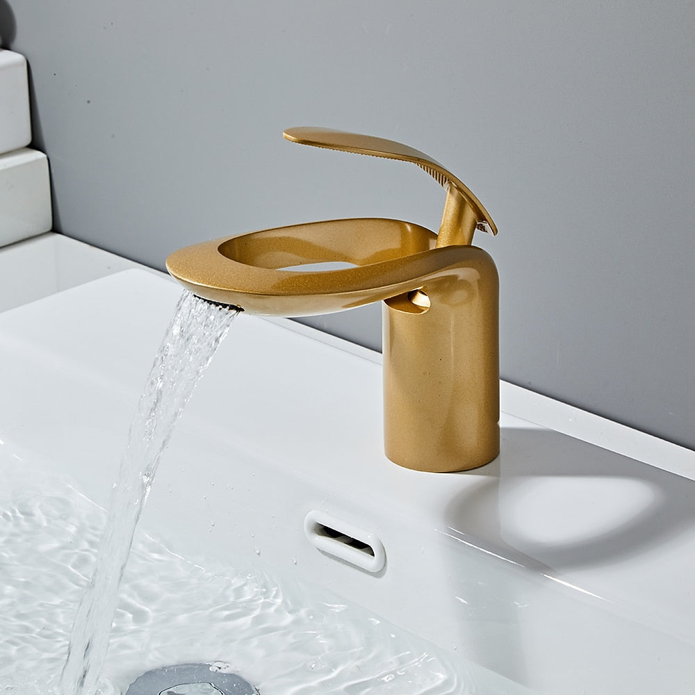 Modern Waterfall Bathroom Faucet, Single-Handle Brass Faucet