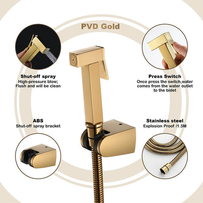 Self-Cleaning Solid Brass Bidet Sprayer, Wall-Mount Toilet Bidet Sprayer with Hose / Bracket, Black / Silver / Gold