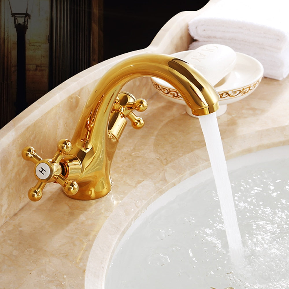 Vintage Single-Hole Bathroom Faucet, Dual Cross Handle Brass Faucet