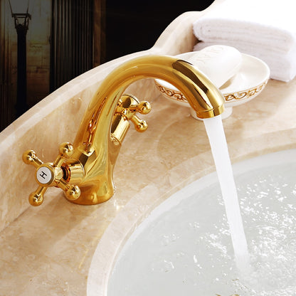 Vintage Single-Hole Bathroom Faucet, Dual Cross Handle Brass Faucet