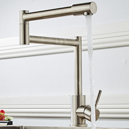 Brushed Nickel Double-Jointed Folding Kitchen Faucet, Single-Handle Deck-Mount Pot Filler Faucet