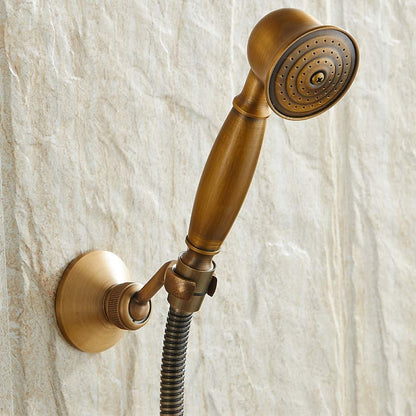 Antique Brass Vintage Wall-Mount Tub Filler Faucet, Single-Handle Brass Faucet with Handheld Shower
