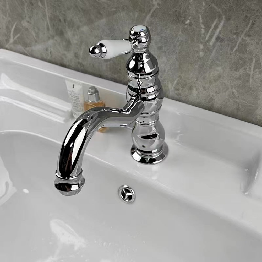 Vintage Single-Hole Bathroom Sink Faucet, Single-Handle Brass Faucet, Polished Gold / Chrome