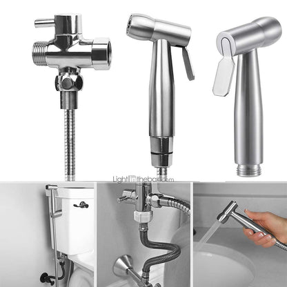Modern Stainless Steel Handheld Bidet Faucet, Toilet Cleaning Bidet Faucet with Hose / T-Valve