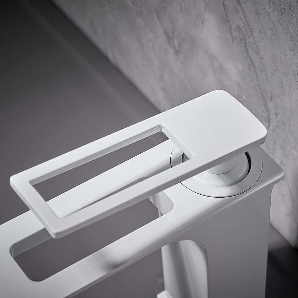 Modern Waterfall Bathroom Faucet, Single-Handle Brass Faucet, Brushed Gold / Chrome / Gunmetal / Matte Black / Matte White