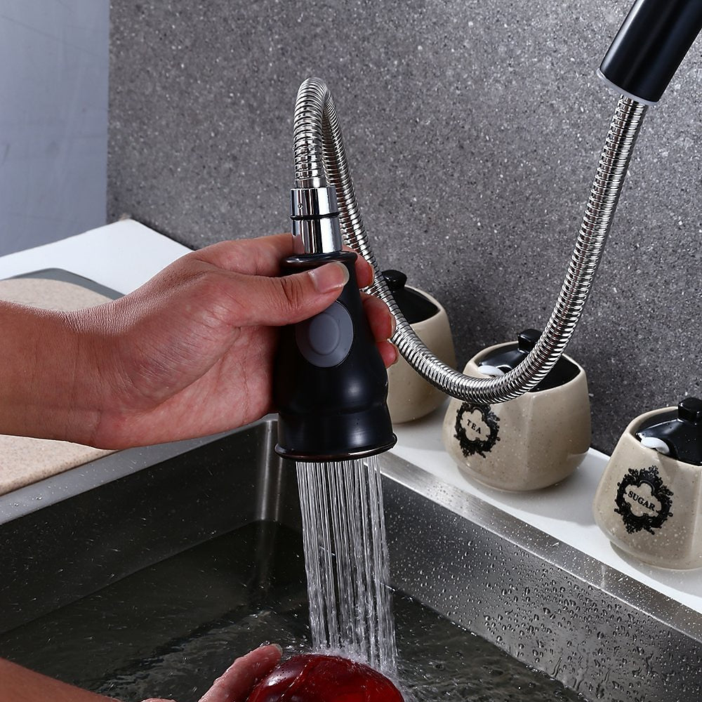 Oil-Rubbed Bronze Pull-Down Kitchen Faucet, Traditional Single-Handle Brass Faucet