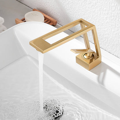 Modern Waterfall Bathroom Faucet, Single-Handle Brass Sink Faucet, Matte Black / Brushed Gold / Gunmetal / Matte White