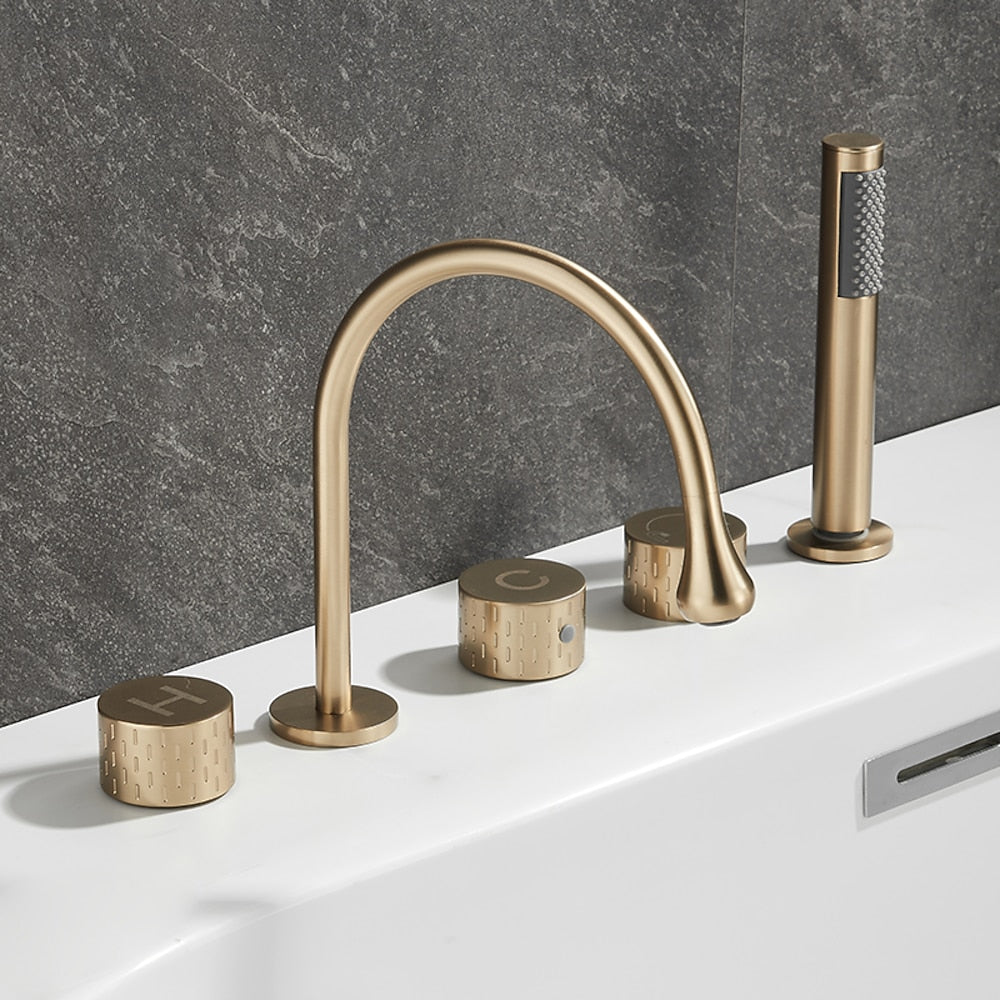 High-Arc 5-Hole Roman Tub Faucet, Three-Handle Tub Filler Faucet with Handheld Shower