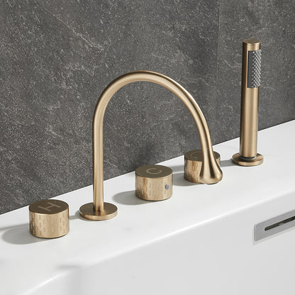 High-Arc 5-Hole Roman Tub Faucet, Three-Handle Tub Filler Faucet with Handheld Shower