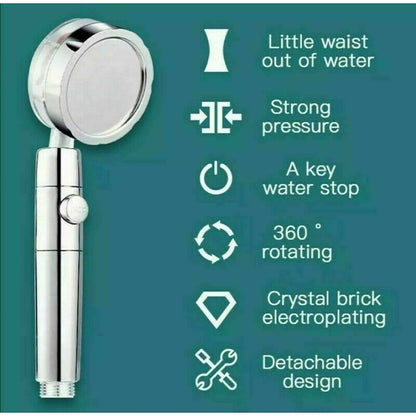 High-Pressure Turbo Fan Handheld Shower Head, 360-Degree Swivel ABS Shower Head with Pause Switch, Silver / Gold / Multi