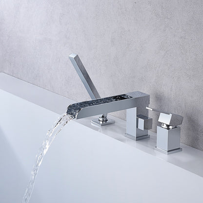 Waterfall Roman Tub Faucet, Single-Handle 3-Hole Tub Faucet with Handheld Shower, Brushed Gold / Matte Black / Chrome